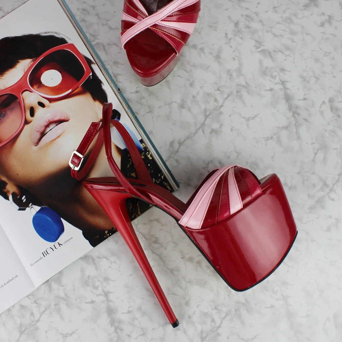 Red Pink Gloss Tango Strap Heels 6 Red Pink Gloss Tango Strap Heels - Image 6