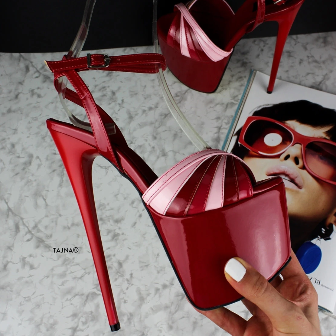 Red Pink Gloss Tango Strap Heels 7 Red Pink Gloss Tango Strap Heels - Image 7