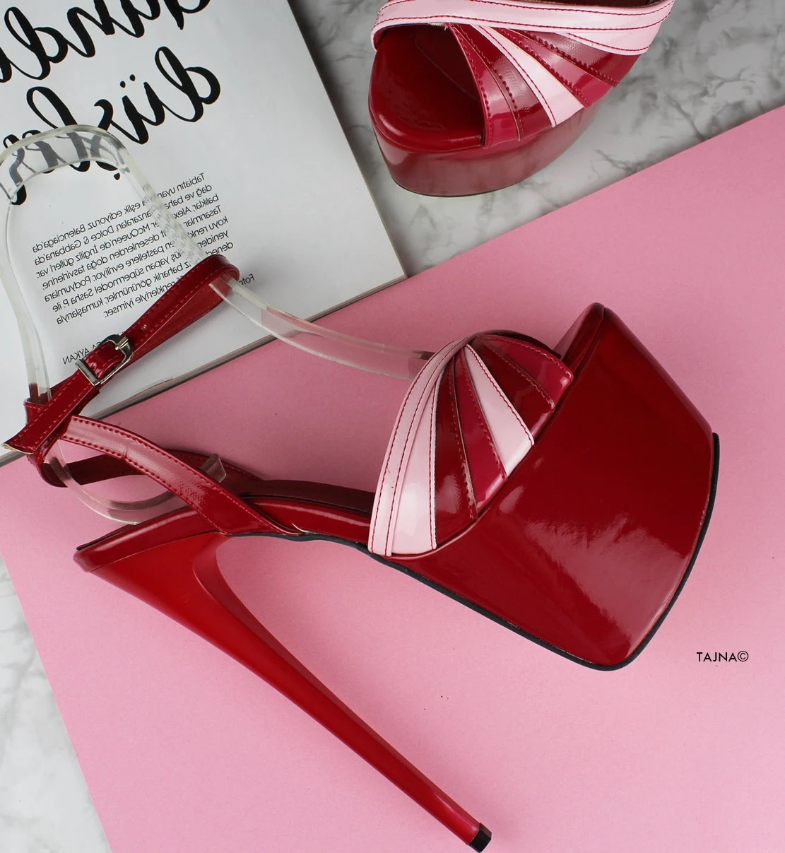 Red Pink Gloss Tango Strap Heels 8 Red Pink Gloss Tango Strap Heels - Image 8