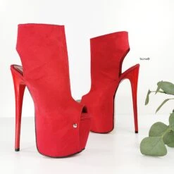 Red Suede Ankle Peep Toe High Heels -Tajna Shoes red suede high heel platform peep toe ankle shoes tajna club 3