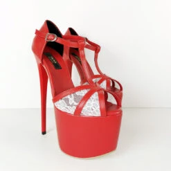 Red Lace Peep Toe Ankle Heels 14 Red Lace Peep Toe Ankle Heels -Tajna Shoes red white lace high heel platform shoes 1