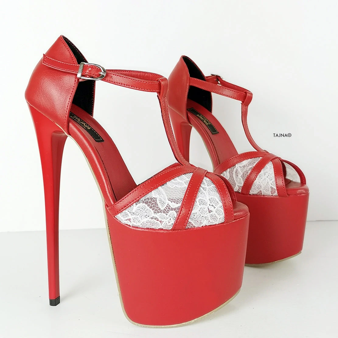 Red Lace Peep Toe Ankle Heels 4 Red Lace Peep Toe Ankle Heels - Image 4