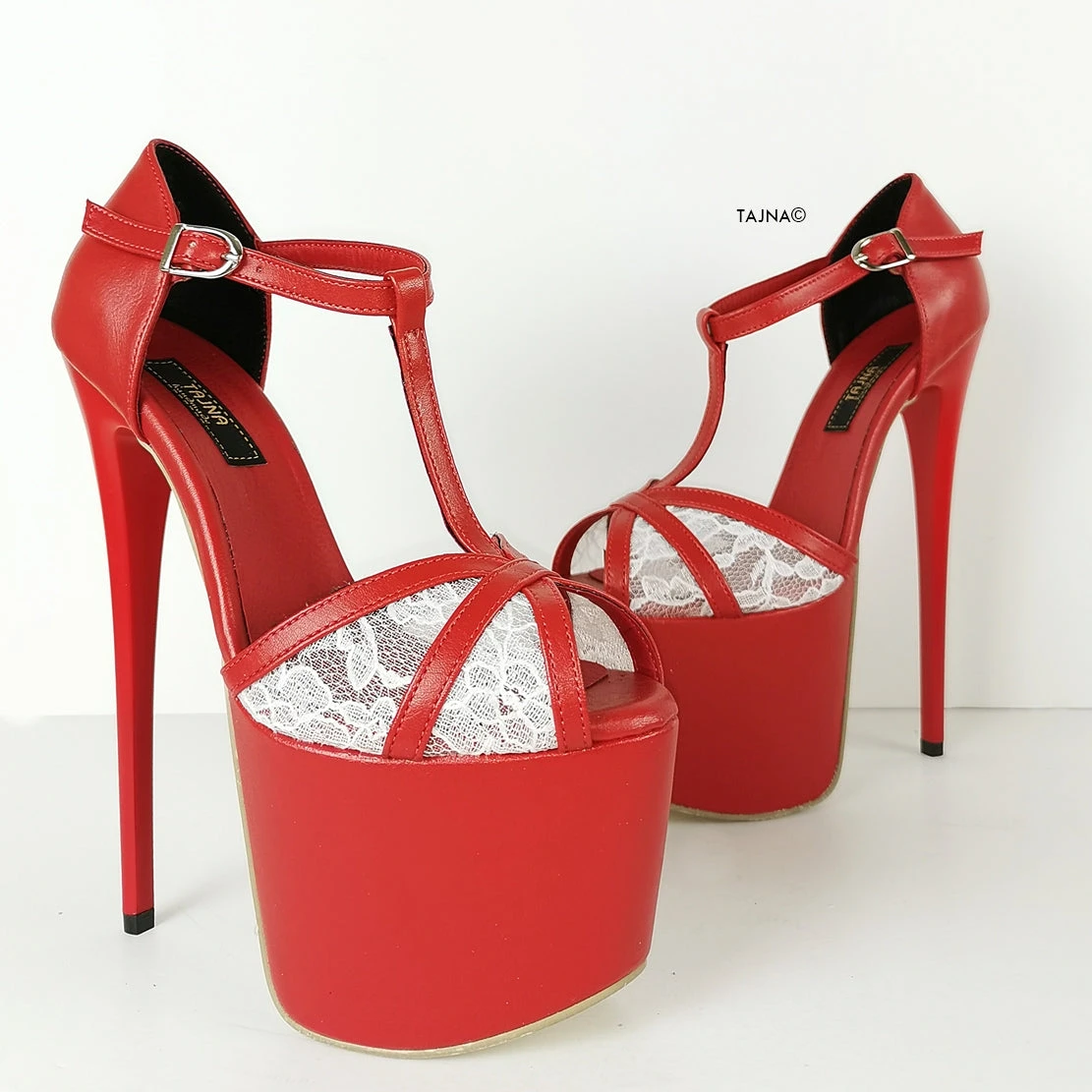 Red Lace Peep Toe Ankle Heels 5 Red Lace Peep Toe Ankle Heels - Image 5