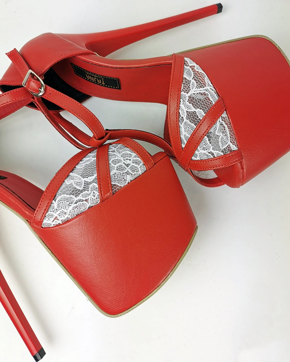 Red Lace Peep Toe Ankle Heels 6 Red Lace Peep Toe Ankle Heels - Image 6