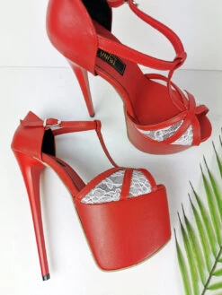 Red Lace Peep Toe Ankle Heels 18 Red Lace Peep Toe Ankle Heels -Tajna Shoes red white lace high heel platform shoes 6