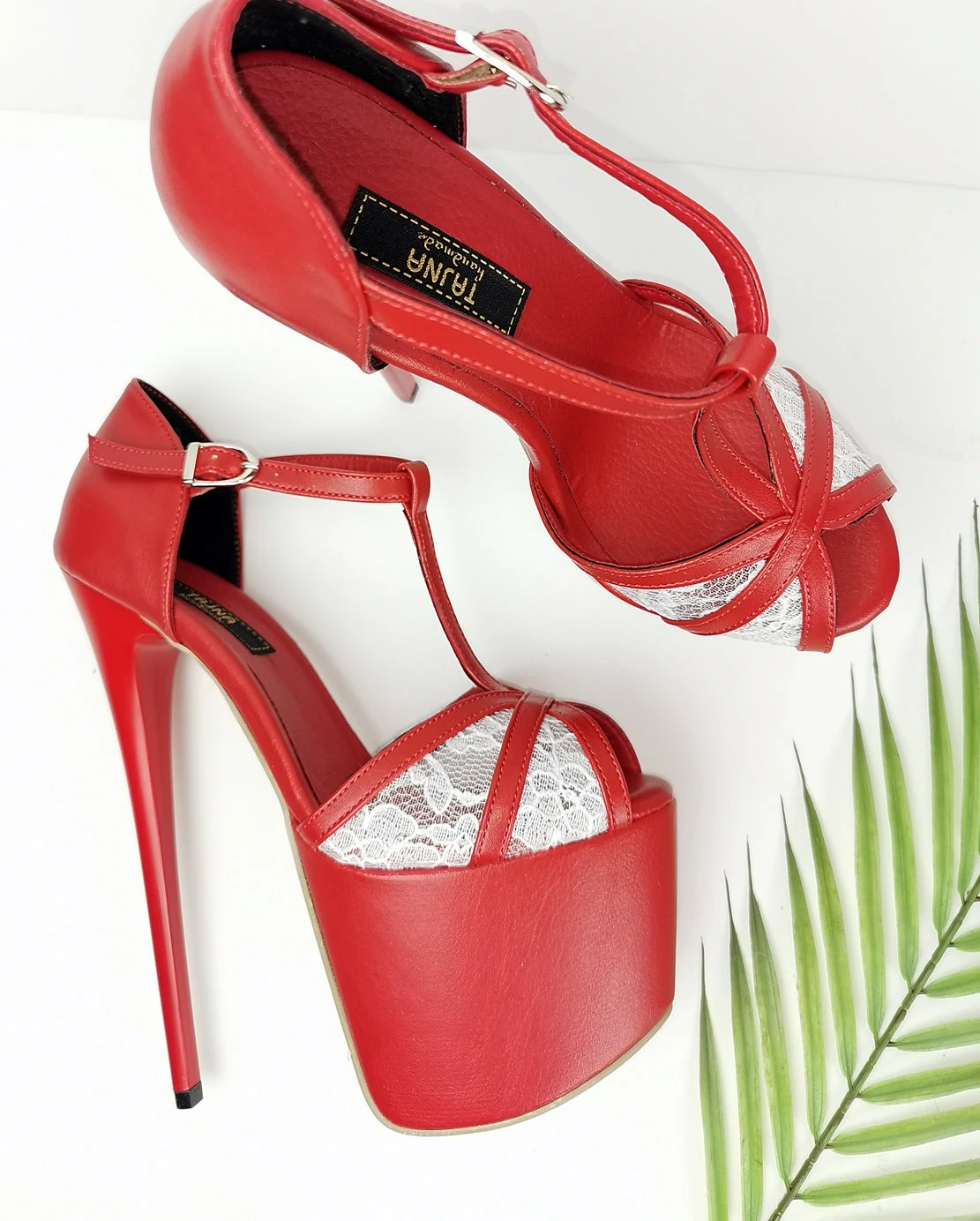 Red Lace Peep Toe Ankle Heels 8 Red Lace Peep Toe Ankle Heels - Image 8