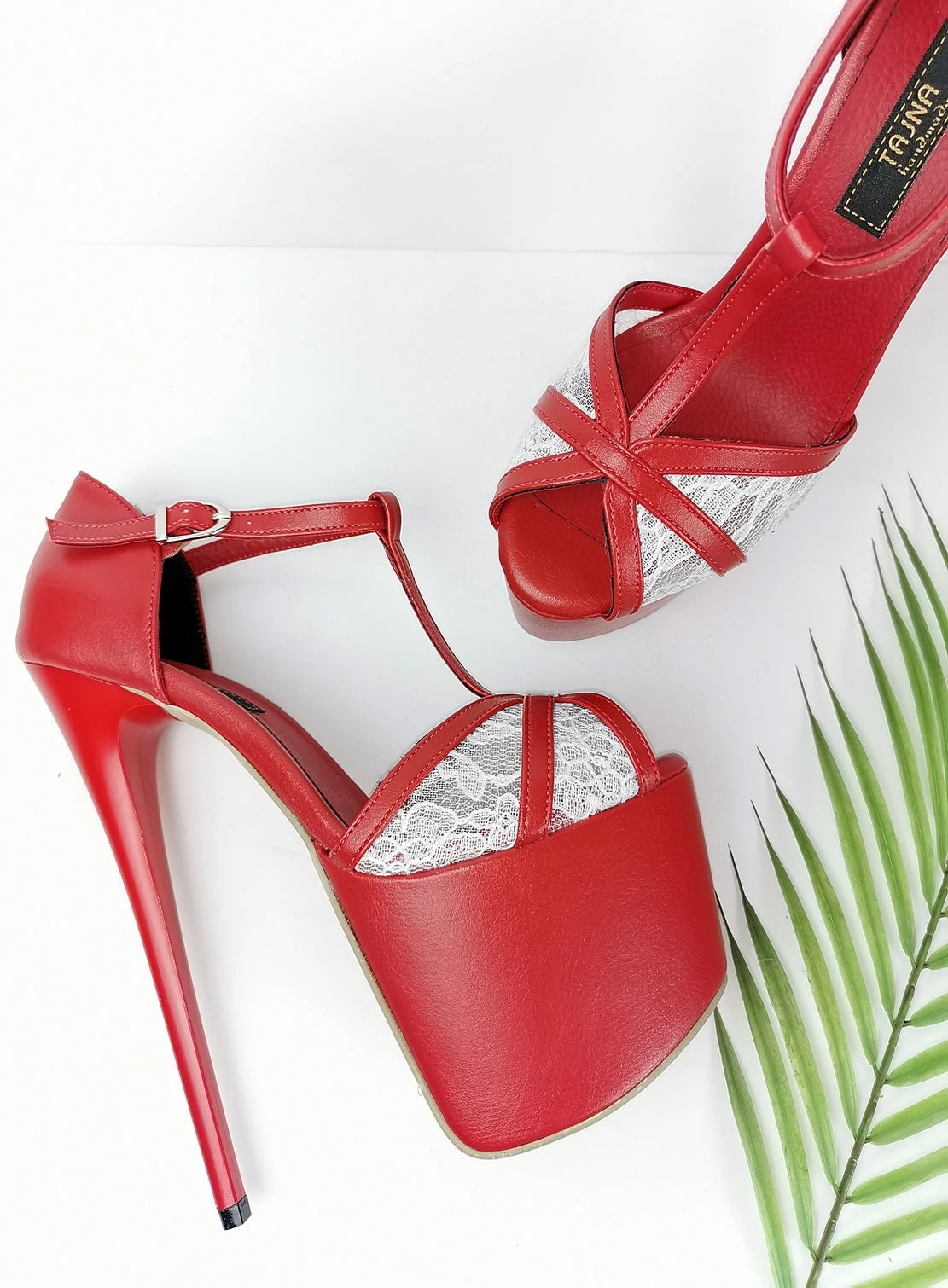 Red Lace Peep Toe Ankle Heels 9 Red Lace Peep Toe Ankle Heels - Image 9