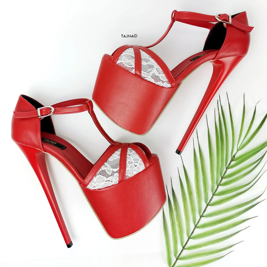 Red Lace Peep Toe Ankle Heels 2 Red Lace Peep Toe Ankle Heels - Image 2