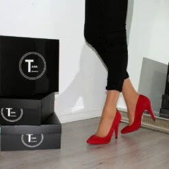 Red Suede Classic Stiletto 5 Red Suede Classic Stiletto -Tajna Shoes red stiletto big size small size 3