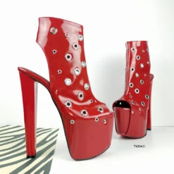Red Patent Pin Open Back Ankle Heels -Tajna Shoes redpatenthighheelankleslingbackshoes 3