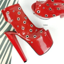 Red Patent Pin Open Back Ankle Heels -Tajna Shoes redpatenthighheelankleslingbackshoes 4