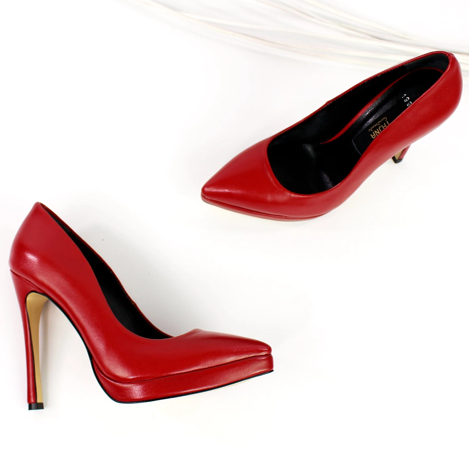Red Genuine Leather Pointy Toe Stilettos 3 Red Genuine Leather Pointy Toe Stilettos - Image 3