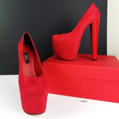 Red Suede Platform Pumps Chunky Heels -Tajna Shoes redsuedeplatformhighheelshoes 3