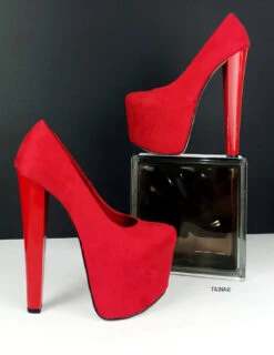 Red Suede Platform Pumps Chunky Heels -Tajna Shoes redsuedeplatformhighheelshoes 4