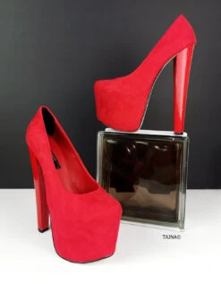 Red Suede Platform Pumps Chunky Heels -Tajna Shoes redsuedeplatformhighheelshoes 5