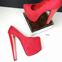 Red Suede Platform Pumps Chunky Heels -Tajna Shoes redsuedeplatformhighheelshoes 8