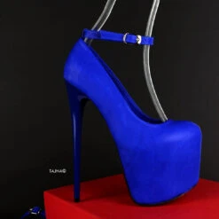 Real Leather Blue Ankle Strap Pumps