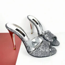 Silver Glitter Touch High Heel Mules