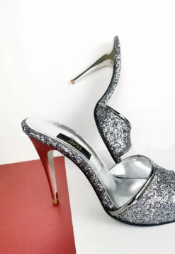 Silver Glitter Touch High Heel Mules -Tajna Shoes silver glitter high heel mules 4