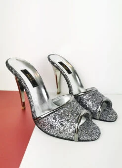 Silver Glitter Touch High Heel Mules -Tajna Shoes silver glitter high heel mules 6