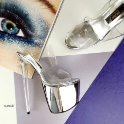 Silver Mirror Transparent Strap Clear Heel Mules