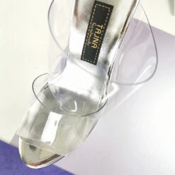 Silver Mirror Transparent Strap Clear Heel Mules -Tajna Shoes silver mirror clear high heel mules tajna club 5