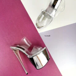 Silver Mirror Transparent Strap Clear Heel Mules -Tajna Shoes silver mirror clear high heel mules tajna club 6