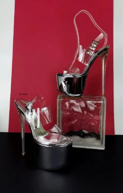 Silver Mirror Transparent High Heel Mules -Tajna Shoes silver mirror high heel clear heel mules extreme platforms 1
