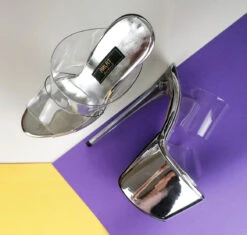 Silver Mirror Transparent Strap Clear Heel Mules -Tajna Shoes silver transparent clear straps extreme high heel mules 4