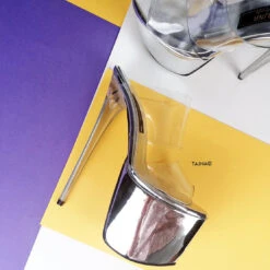 Silver Mirror Transparent Strap Clear Heel Mules -Tajna Shoes silver transparent clear straps extreme high heel mules 5