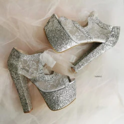 Silver Shimmer Wedding Platform 6 Silver Shimmer Wedding Platform -Tajna Shoes silver glitter high heel platform shoes wedding 2
