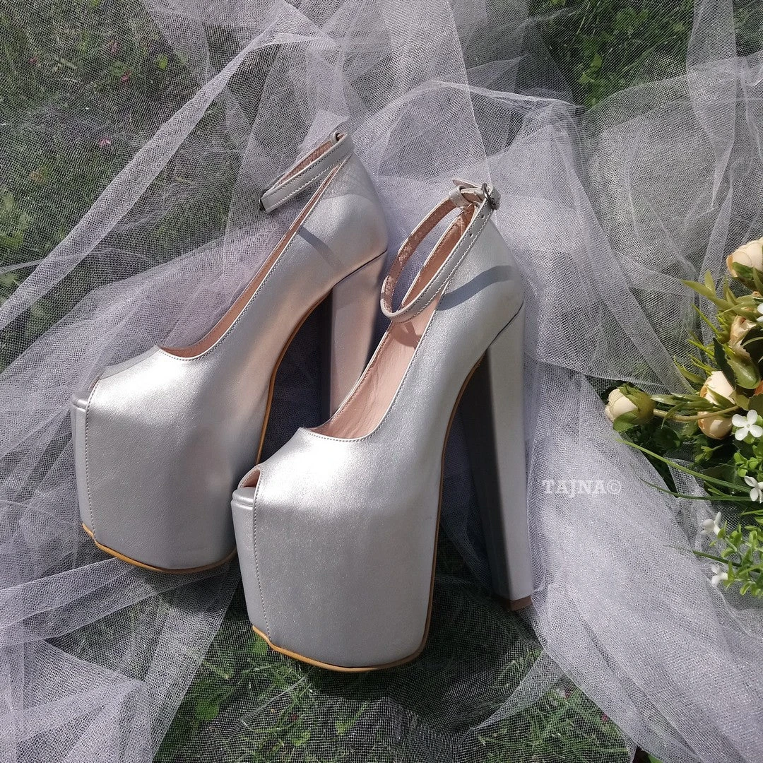 Silver Peep Toe Ankle Strap Wedding Shoes 2 Silver Peep Toe Ankle Strap Wedding Shoes - Image 2