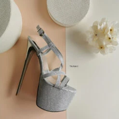 Silver Shimmer Platform Sandals -Tajna Shoes silver high heel platform sandals 1