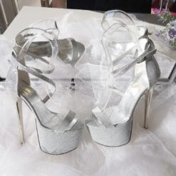 Silver Shine Ankle Strap High Heel Platform Shoes 6 Silver Shine Ankle Strap High Heel Platform Shoes -Tajna Shoes silver platform shoes 1
