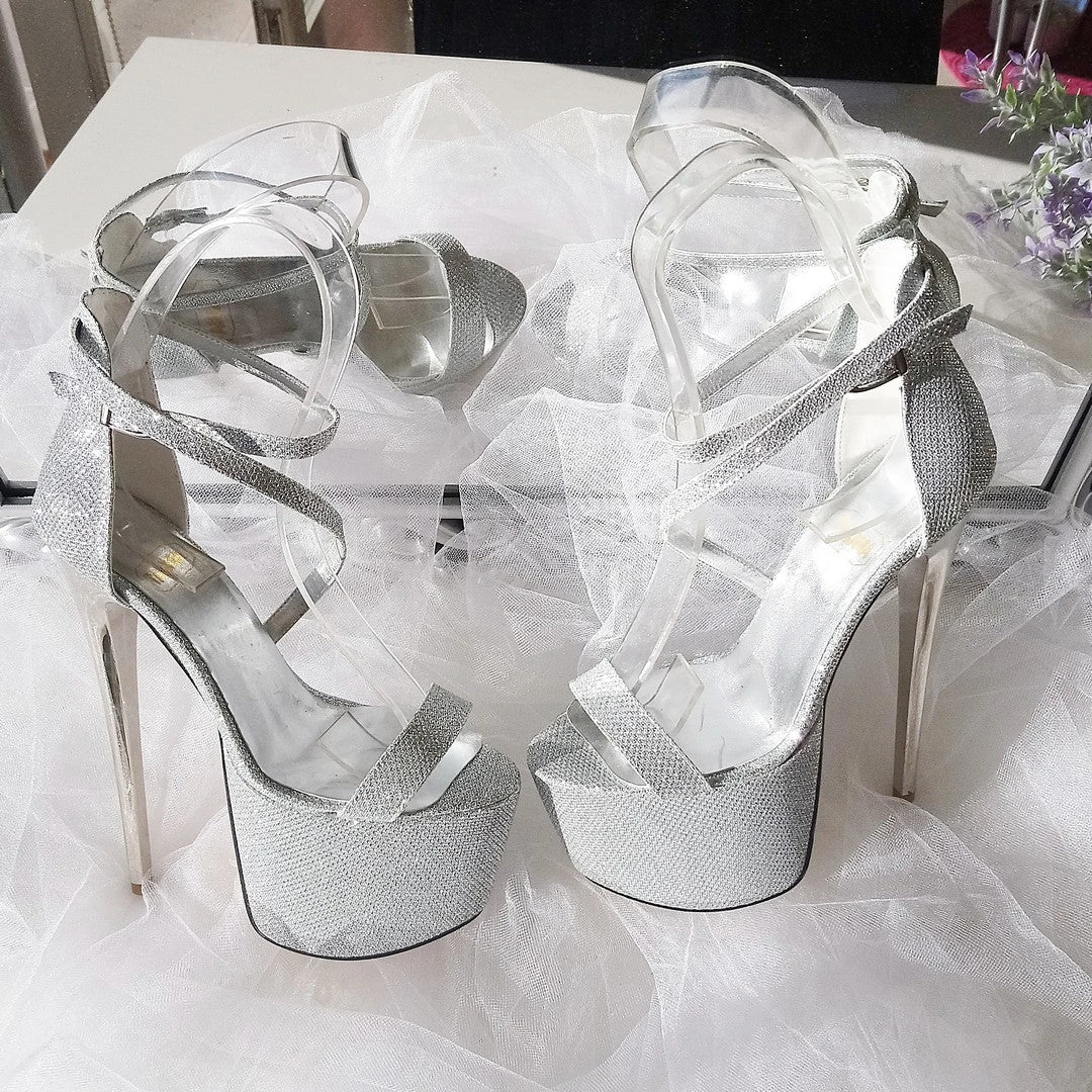 Silver Shine Ankle Strap High Heel Platform Shoes 3 Silver Shine Ankle Strap High Heel Platform Shoes - Image 3