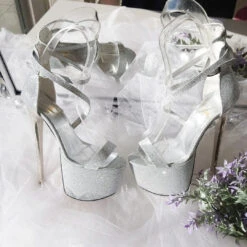 Silver Shine Ankle Strap High Heel Platform Shoes 7 Silver Shine Ankle Strap High Heel Platform Shoes -Tajna Shoes silver platform shoes 2
