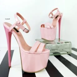 Light Pink Gloss High Heel Sandals -Tajna Shoes soft pink gloss ankle strap high heel platform sandals tajna club 1