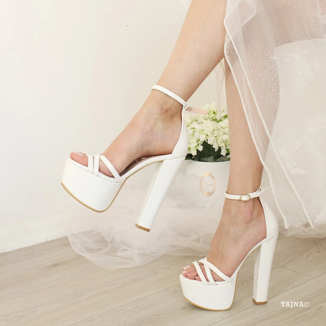 Cross Strap Bridal White Platform Shoes 1 Cross Strap Bridal White Platform Shoes