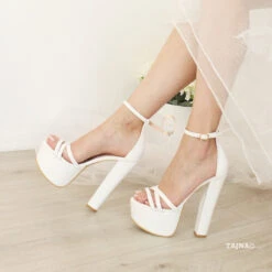 Cross Strap Bridal White Platform Shoes 6 Cross Strap Bridal White Platform Shoes -Tajna Shoes strap high heel platform wedding shoes 4