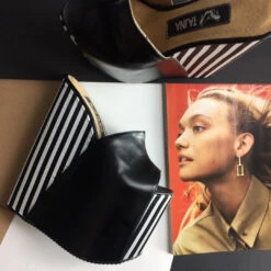 White Black Stripe Peep Toe Wedge Mules 8 White Black Stripe Peep Toe Wedge Mules -Tajna Shoes stripe 20 cm wedge mules 1