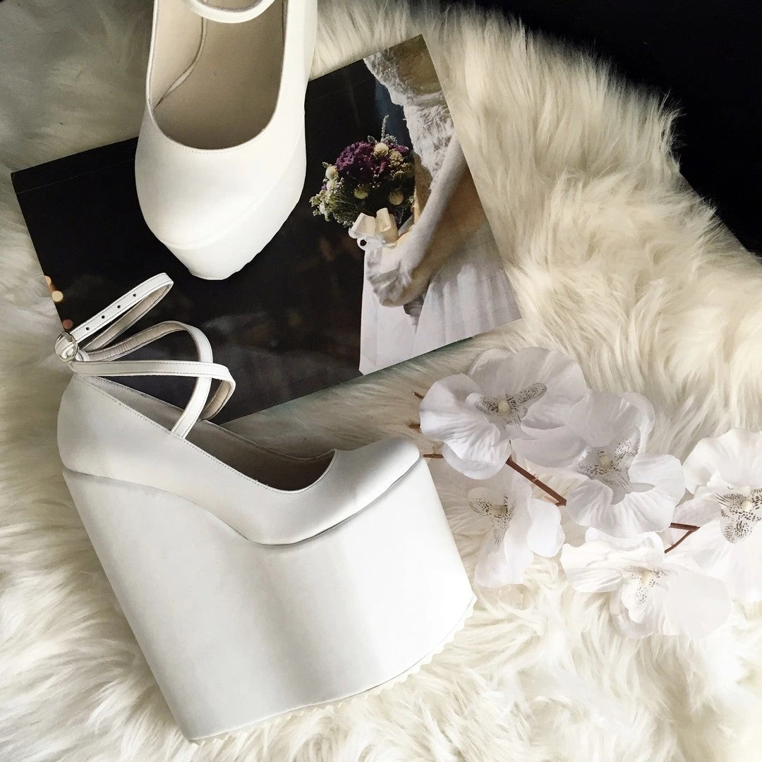 White Strap Lace Up Mega Bridal Wedges 3 White Strap Lace Up Mega Bridal Wedges - Image 3