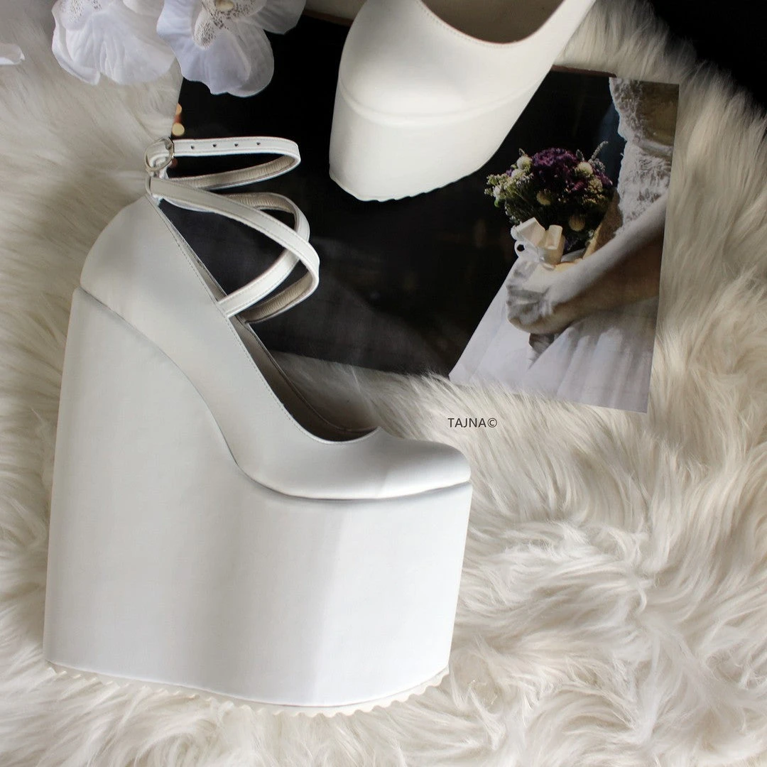 White Strap Lace Up Mega Bridal Wedges 1 White Strap Lace Up Mega Bridal Wedges