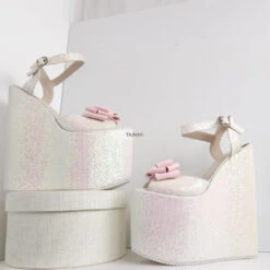 Shiny Ribbon High Heel Wedding Wedges
