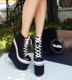 Super High Heel Convers Style Lace-Up Wedges -Tajna Shoes tajna 19 20 17cm high heel wedge converse style lace up women platform shoes 4 04ac0f3d c728 4652 8494 cbe18bd514ff