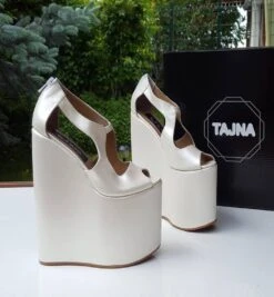 Ivory White Super High Heel Bridal Wedges -Tajna Shoes tajna 20 cm 19cm wedding shoes wedge high heel platform ivory white 1