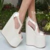 Ivory White Super High Heel Bridal Wedges