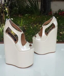 Ivory White Super High Heel Bridal Wedges -Tajna Shoes tajna 20 cm 19cm wedding shoes wedge high heel platform ivory white 7