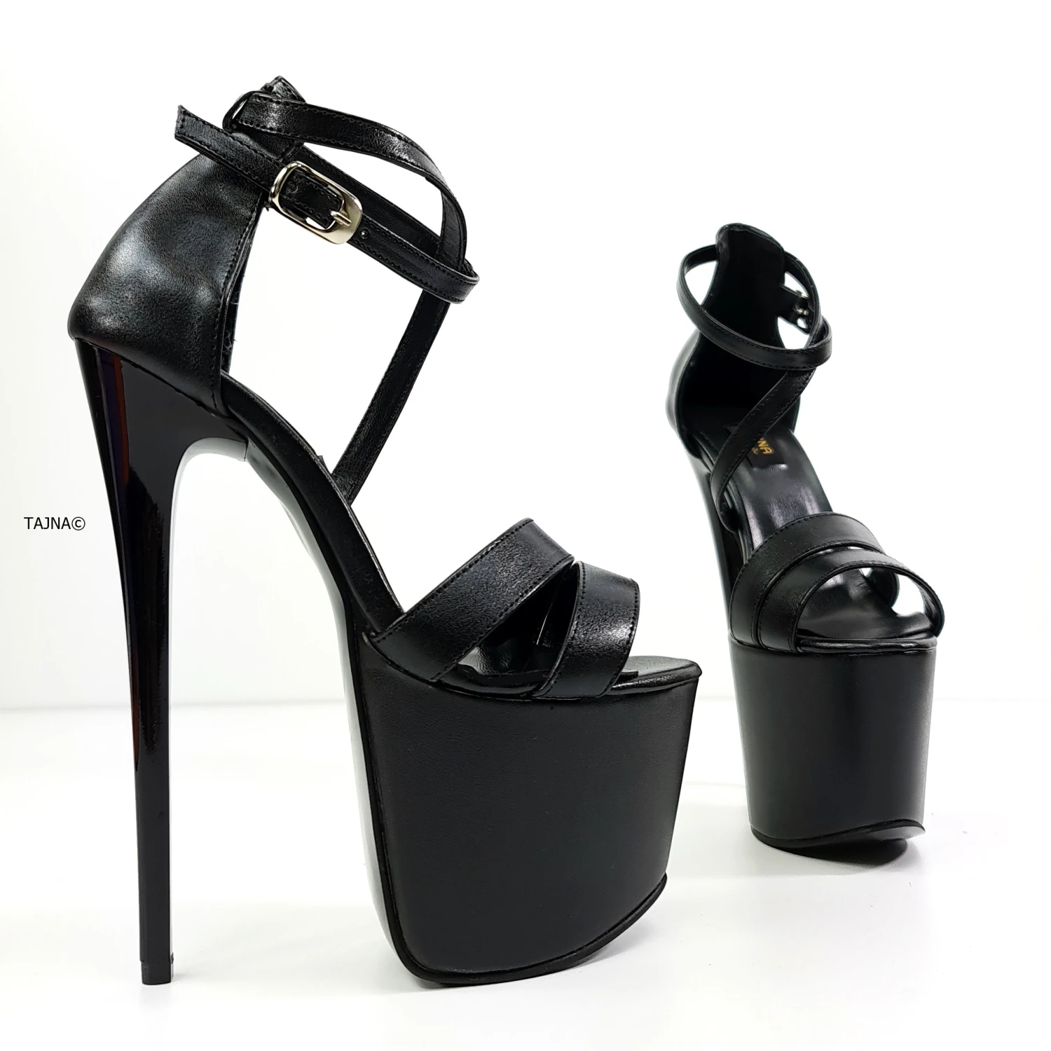 Black Double Strap High Heel Sandals 2 Black Double Strap High Heel Sandals - Image 2