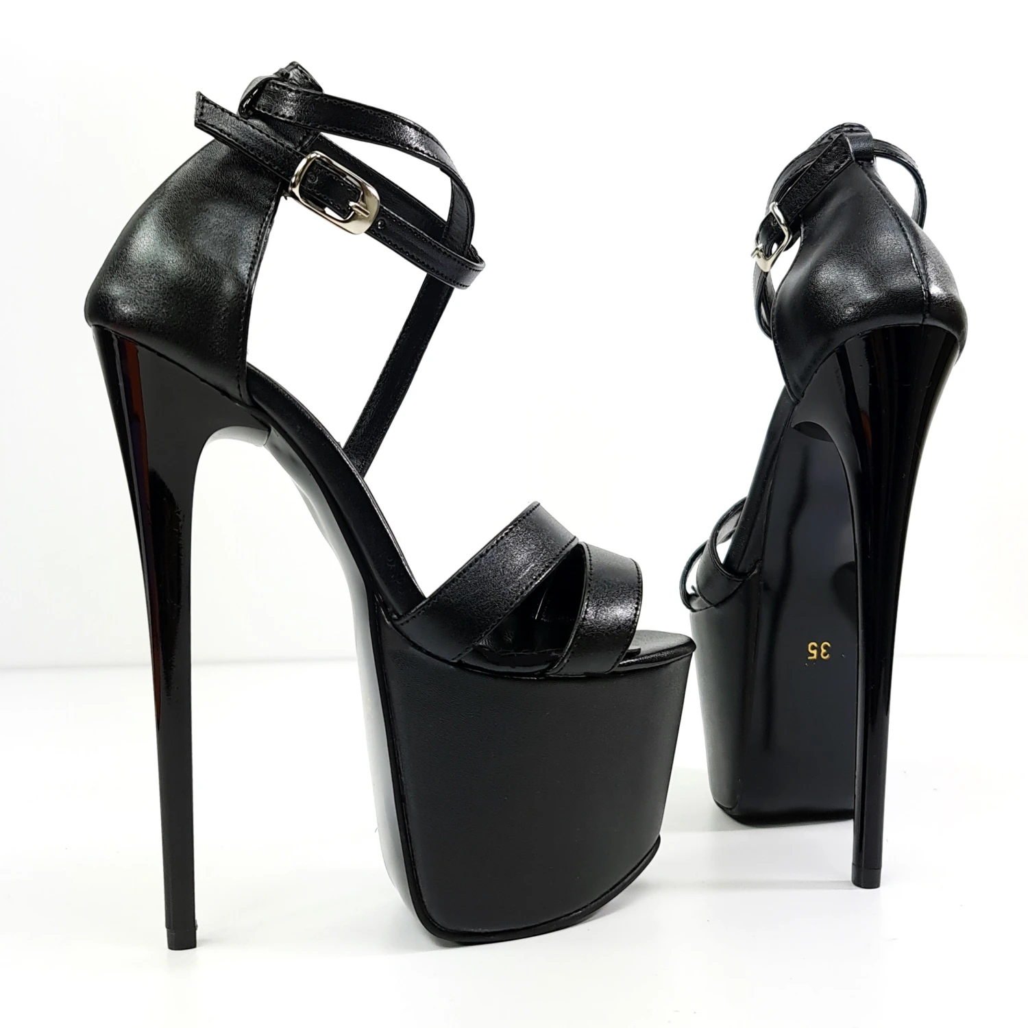 Black Double Strap High Heel Sandals 3 Black Double Strap High Heel Sandals - Image 3