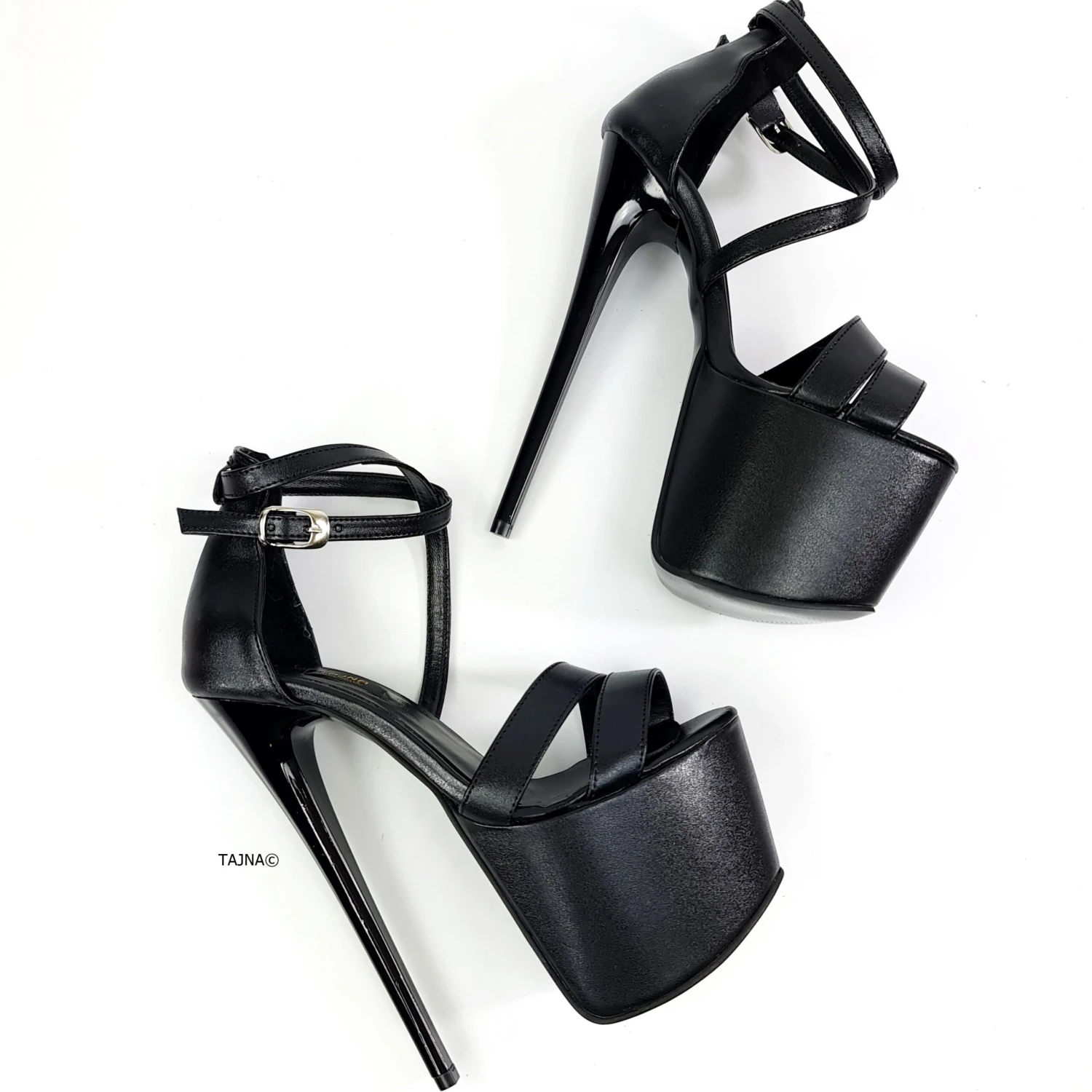 Black Double Strap High Heel Sandals 5 Black Double Strap High Heel Sandals - Image 5